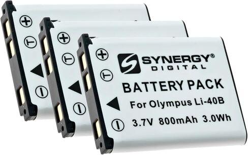 Synergy Digital Camera Batteries, Compatible with BenQ D032-05-8023 Digital Camera, (Li-ion, 3.7V, 800 mAh), Replacement for Olympus LI-40B Battery, Pack Includes: 3 x SDLI40B Batteries in Saudi Arabia