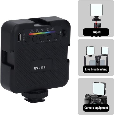 RGB Video Light, 360° Full Color LED Camera Light Panel with 3 Cold Shoe Mounts, CRI 95+ 3000K-6500K 1200mAh Rechargeable Dimmable on Camera Panel Lamp for Photography (Black) in Saudi Arabia
