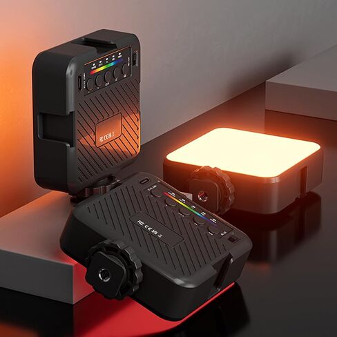 RGB Video Light, 360° Full Color LED Camera Light Panel with 3 Cold Shoe Mounts, CRI 95+ 3000K-6500K 1200mAh Rechargeable Dimmable on Camera Panel Lamp for Photography (Black) in Saudi Arabia