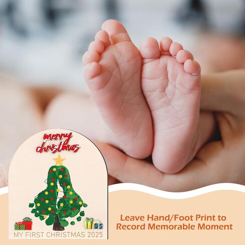 أضواء عيد الميلاد ببصمة يد ثايل، زخرفة بصمة يد عيد الميلاد الأولى للطفل DIY حرفة الهدال الخشبية لعيد الميلاد ريفي معلق ديكور فني للحضانة لاستحمام الطفل هدية لحديثي الولادة تذكار للذاكرة in Saudi Arabia