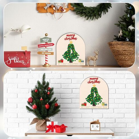 أضواء عيد الميلاد ببصمة يد ثايل، زخرفة بصمة يد عيد الميلاد الأولى للطفل DIY حرفة الهدال الخشبية لعيد الميلاد ريفي معلق ديكور فني للحضانة لاستحمام الطفل هدية لحديثي الولادة تذكار للذاكرة in Saudi Arabia
