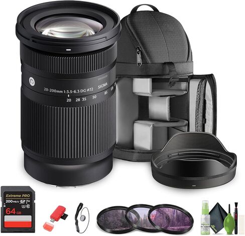 حزمة سيجما 20-200 ملم f/3.5-6.3 DG L-Mount (796969). العدسة المثالية للصور الاحترافية، وحفلات الزفاف، والمغامرات الداخلية والخارجية، والحياة البرية، والسفر، والسارفاري، واستخدام التصوير الفوتوغرافي + الملحقات in Saudi Arabia