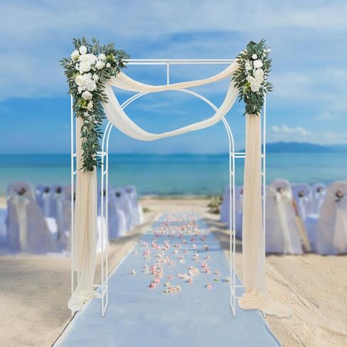 White Wedding Arch Backdrop Stand, 7.87ft Tall Geometric Arch Flowers Stand, Square Metal Balloon Arch, Wedding Backdrop Stands for Commercial Events, Photo Booth Backgrounds in Saudi Arabia