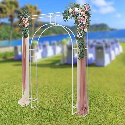 White Wedding Arch Backdrop Stand, 7.87ft Tall Geometric Arch Flowers Stand, Square Metal Balloon Arch, Wedding Backdrop Stands for Commercial Events, Photo Booth Backgrounds in Saudi Arabia