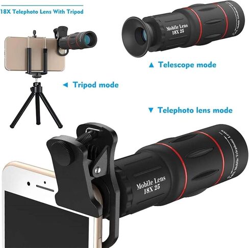 Portable Binoculars High Power Monocular 18X37 High High Definition Telescope with Phone Clip, BAK4 Super Telephoto Zoom Telescope Suit for Camping Hiking Concert Bird Watching in Saudi Arabia
