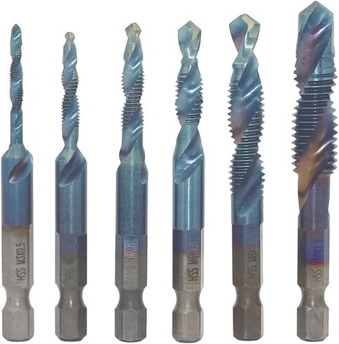 6PCS 1/4 inches HSS Spiral Hex Shank Combination Drill Screw Tap Bit Set, Metric Thread M3 M4 M5 M6 M8 M10 Screw Tapping bit Tool, Blue, M3-M10 in Saudi Arabia