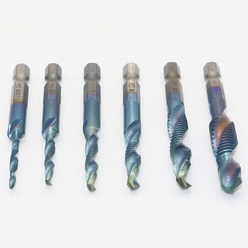 6PCS 1/4 inches HSS Spiral Hex Shank Combination Drill Screw Tap Bit Set, Metric Thread M3 M4 M5 M6 M8 M10 Screw Tapping bit Tool, Blue, M3-M10 in Saudi Arabia