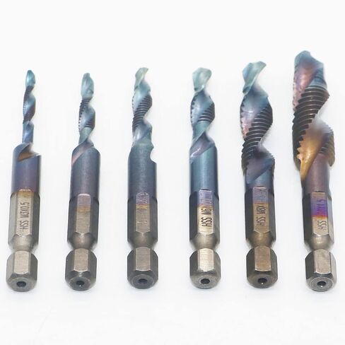 6PCS 1/4 inches HSS Spiral Hex Shank Combination Drill Screw Tap Bit Set, Metric Thread M3 M4 M5 M6 M8 M10 Screw Tapping bit Tool, Blue, M3-M10 in Saudi Arabia
