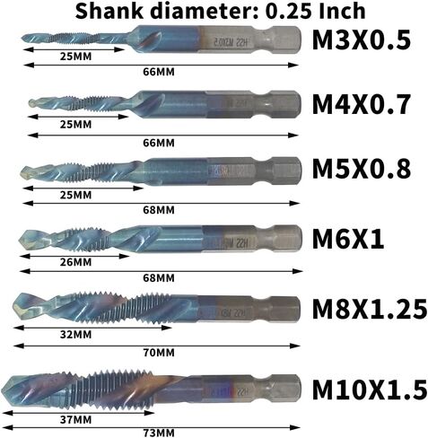 6PCS 1/4 inches HSS Spiral Hex Shank Combination Drill Screw Tap Bit Set, Metric Thread M3 M4 M5 M6 M8 M10 Screw Tapping bit Tool, Blue, M3-M10 in Saudi Arabia
