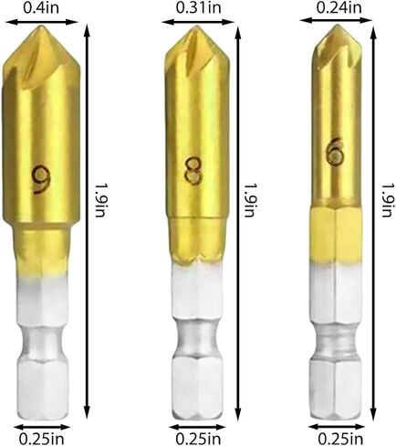 Countersink Drill Bit Set Hex Shank Woodworking Chamfer Hole Opener Kit for Screw Head Deburring and Flush Finishing 3 Pcs(Mix) in Saudi Arabia