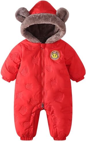 JiAmy Baby Snowsuit Newbron Hooded Winter Outfit Clothes Infant Warm Bear Onesie Zipper Coat Jumpsuit Romper in Kuwait