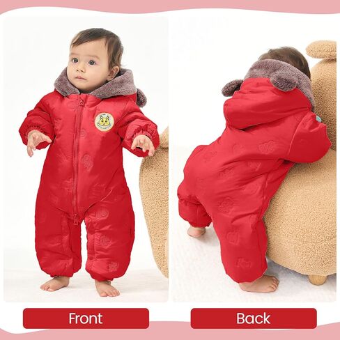 JiAmy Baby Snowsuit Newbron Hooded Winter Outfit Clothes Infant Warm Bear Onesie Zipper Coat Jumpsuit Romper in Kuwait
