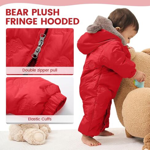 JiAmy Baby Snowsuit Newbron Hooded Winter Outfit Clothes Infant Warm Bear Onesie Zipper Coat Jumpsuit Romper in Kuwait