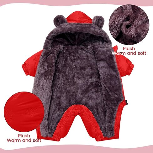 JiAmy Baby Snowsuit Newbron Hooded Winter Outfit Clothes Infant Warm Bear Onesie Zipper Coat Jumpsuit Romper in Kuwait
