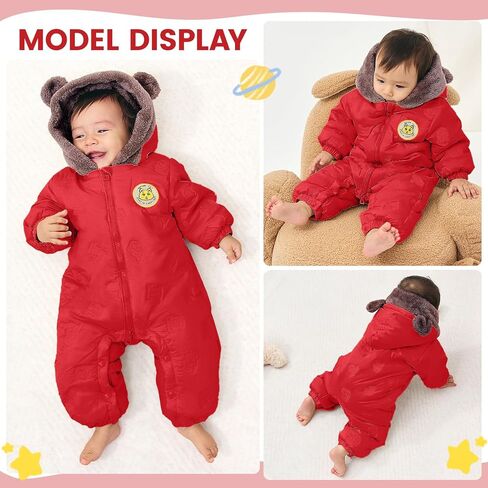 JiAmy Baby Snowsuit Newbron Hooded Winter Outfit Clothes Infant Warm Bear Onesie Zipper Coat Jumpsuit Romper in Kuwait