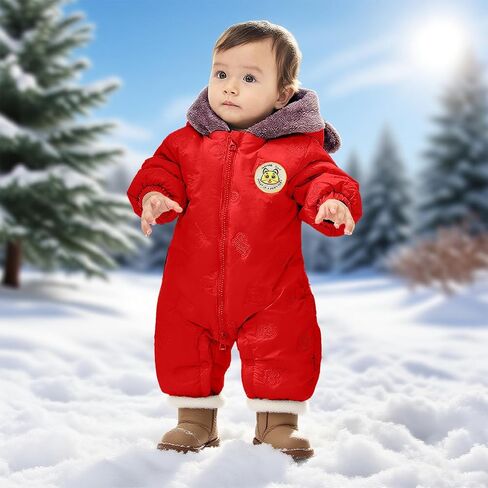 JiAmy Baby Snowsuit Newbron Hooded Winter Outfit Clothes Infant Warm Bear Onesie Zipper Coat Jumpsuit Romper in Kuwait