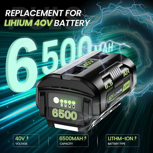 2 Pack-6500mAh Extend Capacity Replacement for Ryobi 40V Battery Compatible with Ryobi 40 Volt Lithium Battery OP4026 OP40601 OP4050A OP4040 OP4030 OP4050 Compatible with 40V Cordless Power Tool in Saudi Arabia