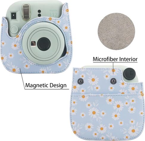 حافظة حماية Frankmate مناسبة لكاميرا Fujifilm Instax Mini 12 11 9 8، حقيبة كاميرا من جلد البولي يوريثان مع جيب وحزام كتف قابل للتعديل (أزرق ديزي) in Kuwait
