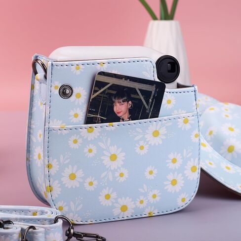 حافظة حماية Frankmate مناسبة لكاميرا Fujifilm Instax Mini 12 11 9 8، حقيبة كاميرا من جلد البولي يوريثان مع جيب وحزام كتف قابل للتعديل (أزرق ديزي) in Kuwait