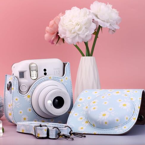 حافظة حماية Frankmate مناسبة لكاميرا Fujifilm Instax Mini 12 11 9 8، حقيبة كاميرا من جلد البولي يوريثان مع جيب وحزام كتف قابل للتعديل (أزرق ديزي) in Kuwait
