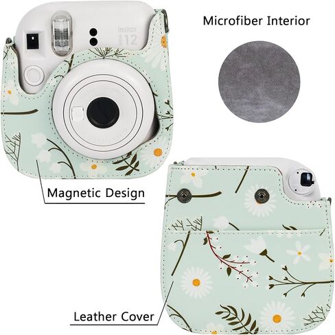 حافظة حماية Frankmate مناسبة لكاميرا Fujifilm Instax Mini 12 11 9 8، حقيبة كاميرا من جلد البولي يوريثان مع جيب وحزام كتف قابل للتعديل (أزرق ديزي) in Kuwait