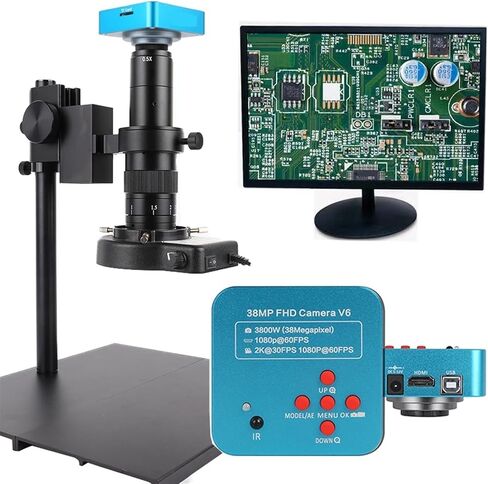 مجهر فيديو رقمي صناعي 38 ميجابكسل HDMI USB مجهر أحادي العين كاميرا 180X تكبير C عدسة تثبيت لحام PCB (مجموعة المجهر) in Kuwait