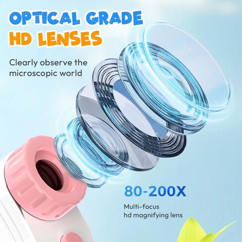 2026 Upgraded Portable Microscope, Handheld Microscope, Compact Mini Microscopes for Field Trips, Educational Pocket Microscopes (Pink with Base) in Saudi Arabia