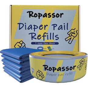 Diaper Pail Refill Bags for Genie Complete/Expressions & Munchkin Step Diaper Pail (840 count) 1 Cassette+3 refills, 7-Layer Odor-Absorbing, Disposable Diaper Poop Bags, Baby essentials in Saudi Arabia