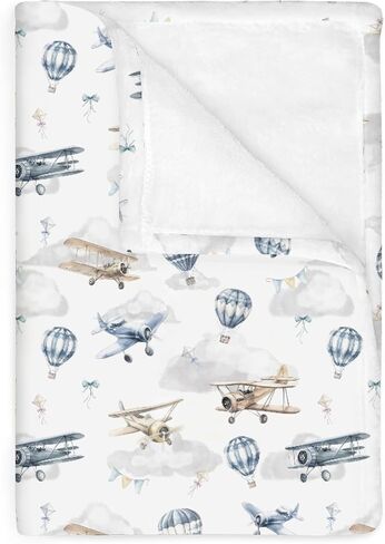 Vintage Planes Airplanes Helicopters Baby Blankets for Boy Girl Hot Air Balloon Plane Clouds Sky Soft Flannel Nursery Bed Blankets for Infant Toddler Crib Swaddle Receiving Blankets 30x40 in Saudi Arabia