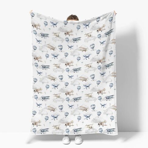 Vintage Planes Airplanes Helicopters Baby Blankets for Boy Girl Hot Air Balloon Plane Clouds Sky Soft Flannel Nursery Bed Blankets for Infant Toddler Crib Swaddle Receiving Blankets 30x40 in Saudi Arabia