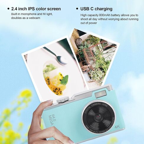 4K Digital Camera, 64MP Autofocus Vlog Camera, Point and Shoot Camera with 16x Digital Zoom, Campact Selfie Camera for Teens Beginners (32GB) in Saudi Arabia