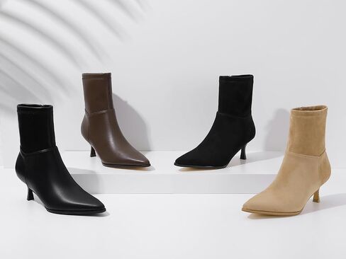 Ankl Boots for Women Stiletto Kitten Heel Sexy Cowgirl Booties Side Zipper Pointed Toe Low heels Fall Dressy Mid Calf Short Fashion Winter Leather or Suede Work Party Office Shoes in Saudi Arabia