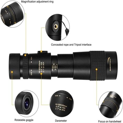 Ultra Hd, High Power Binoculars, 4K Zoom Monocular Binoculars Pocket Telescope Supports Smartphone to Take Pictures 10-30 25+Camera Clip+Triangle Bracket for Indoor/Outdoor in Saudi Arabia