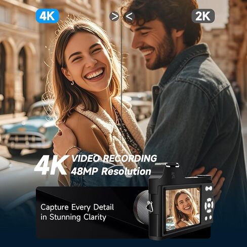 4K Digital Camera for Photography and Vidoes, 2025 Latest 48MP Vlogging Camera for YouTube, 16X Zoom Compact Travel Cameras with 32G SD Card, Anti-Shake, 2 Batteries,Retro-Style (Black) in Saudi Arabia