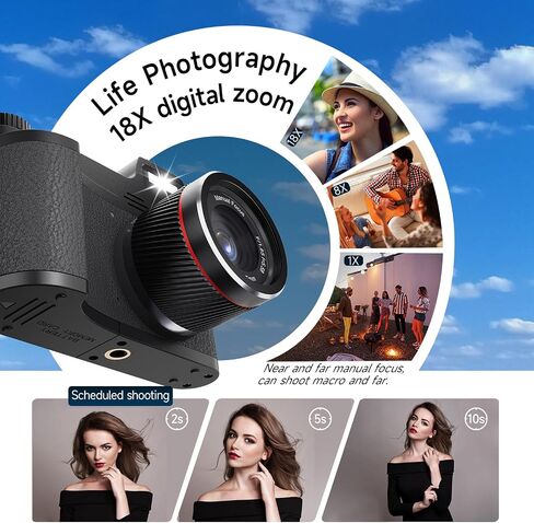 4K Digital Camera for Photography and Vidoes, 2025 Latest 48MP Vlogging Camera for YouTube, 16X Zoom Compact Travel Cameras with 32G SD Card, Anti-Shake, 2 Batteries,Retro-Style (Black) in Saudi Arabia
