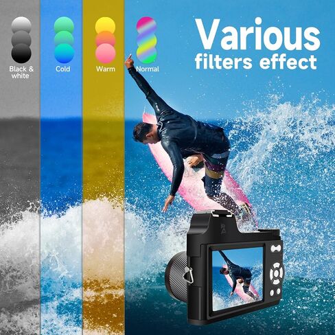 4K Digital Camera for Photography and Vidoes, 2025 Latest 48MP Vlogging Camera for YouTube, 16X Zoom Compact Travel Cameras with 32G SD Card, Anti-Shake, 2 Batteries,Retro-Style (Black) in Saudi Arabia