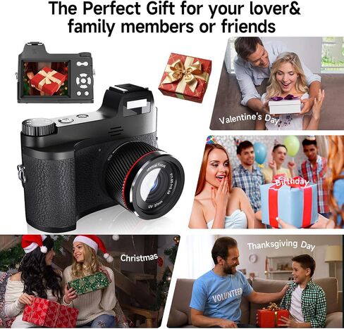 4K Digital Camera for Photography and Vidoes, 2025 Latest 48MP Vlogging Camera for YouTube, 16X Zoom Compact Travel Cameras with 32G SD Card, Anti-Shake, 2 Batteries,Retro-Style (Black) in Saudi Arabia