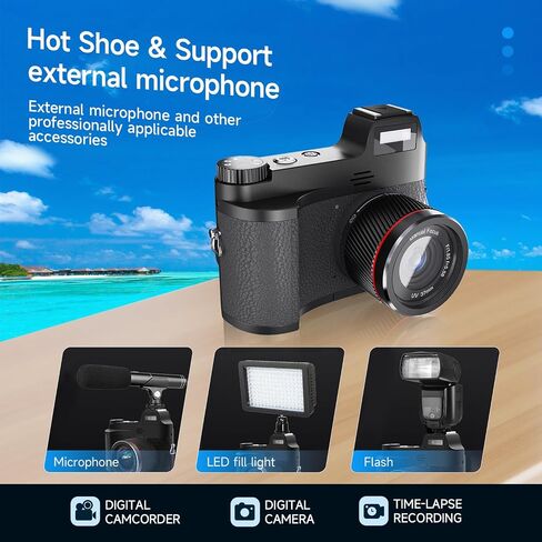 4K Digital Camera for Photography and Vidoes, 2025 Latest 48MP Vlogging Camera for YouTube, 16X Zoom Compact Travel Cameras with 32G SD Card, Anti-Shake, 2 Batteries,Retro-Style (Black) in Saudi Arabia