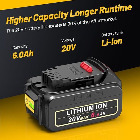 مجموعة بطارية وشاحن 20 فولت 6 أمبير - بديل لـ Dewalt DCB206/DCB204، متوافق مع أدوات 20 فولت/12 فولت (سلسلة DCD/DCF/DCG/DCS)​ in Saudi Arabia