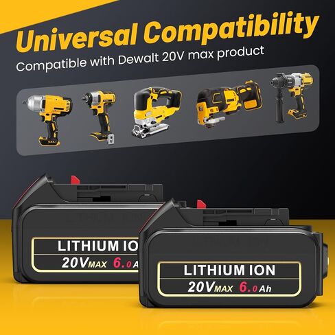 مجموعة بطارية وشاحن 20 فولت 6 أمبير - بديل لـ Dewalt DCB206/DCB204، متوافق مع أدوات 20 فولت/12 فولت (سلسلة DCD/DCF/DCG/DCS)​ in Saudi Arabia