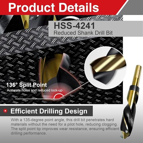 مثقاب 1 بوصة | ساق منخفضة عالية السرعة من الفولاذ HSS 4241 | ساق 1/2 بوصة، مطلية باللونين الأسود والذهبي للعوارض الهيكلية والألواح السميكة in Kuwait