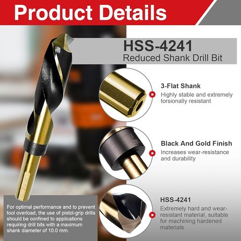 مثقاب 1 بوصة | ساق منخفضة عالية السرعة من الفولاذ HSS 4241 | ساق 1/2 بوصة، مطلية باللونين الأسود والذهبي للعوارض الهيكلية والألواح السميكة in Kuwait