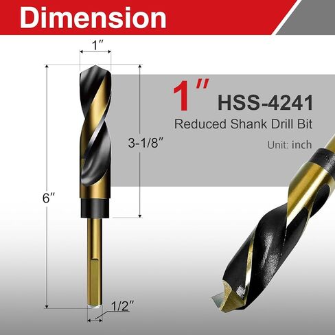 مثقاب 1 بوصة | ساق منخفضة عالية السرعة من الفولاذ HSS 4241 | ساق 1/2 بوصة، مطلية باللونين الأسود والذهبي للعوارض الهيكلية والألواح السميكة in Kuwait