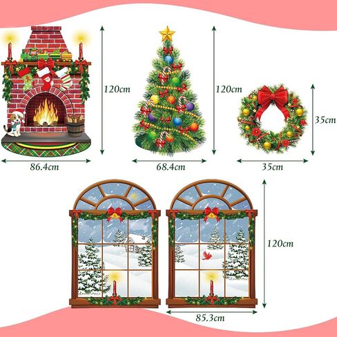 Irenare Christmas Wall Decor Fireplace Backdrop Decorations Photo Background Window Winter Christmas Tree Wreath Backdrop for Home Halloween Birthday Party Decor (Cute) in Kuwait