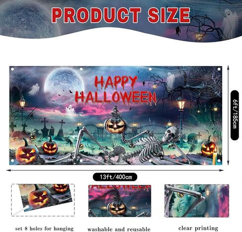 Large Halloween Garage Door Decorations 6x13FT Skeleton and Pumpkin Banner Outdoor Haunted House Cemetery Decor Scary Skull Ghosts Garage Door Cover for Halloween Party Supplies in Saudi Arabia