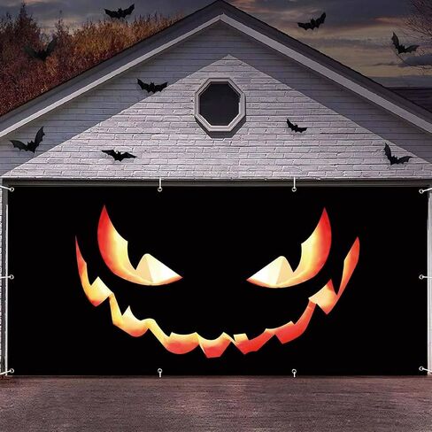Halloween Garage Door Cover Decorations Large Hanging Backdrop Door Cover Halloween Garage Wall Decorations for Outdoor Indoor Holiday Party Wall Home Window Yard (16x8FT) in Saudi Arabia