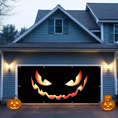 Halloween Garage Door Cover Decorations Large Hanging Backdrop Door Cover Halloween Garage Wall Decorations for Outdoor Indoor Holiday Party Wall Home Window Yard (16x8FT) in Saudi Arabia