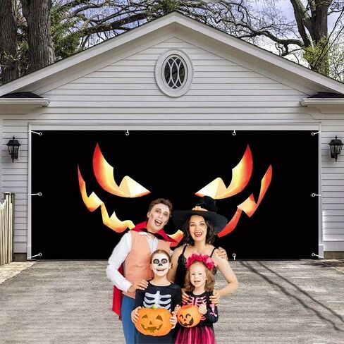 Halloween Garage Door Cover Decorations Large Hanging Backdrop Door Cover Halloween Garage Wall Decorations for Outdoor Indoor Holiday Party Wall Home Window Yard (16x8FT) in Saudi Arabia