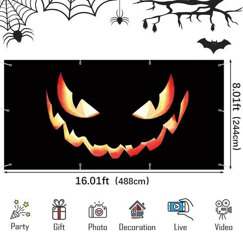Halloween Garage Door Cover Decorations Large Hanging Backdrop Door Cover Halloween Garage Wall Decorations for Outdoor Indoor Holiday Party Wall Home Window Yard (16x8FT) in Saudi Arabia