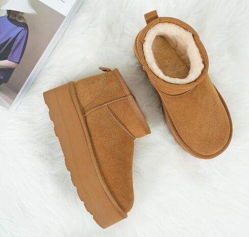Women's Ultra Mini Platform Fashion Boot Classic Short Ankle Boot Cloud Warm Fur Lined Snow Boots Anti-Slip Winter Boots for Outdoor,Size:5-10.5 US in Kuwait